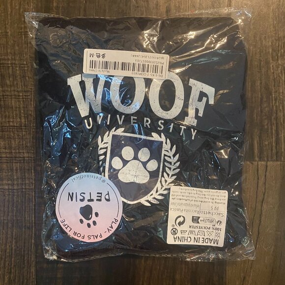 New PETSIN Dog Hooded Sweatshirt Woof University Letter Print, Navy, S & M - Picture 8 of 11
